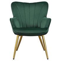 Velvet Accent Chair, Modern and Century Barrel Chair, Makeup Chair with Soft Padded and High Back for Living Room Bedroom Dressing Room Home Office, Green