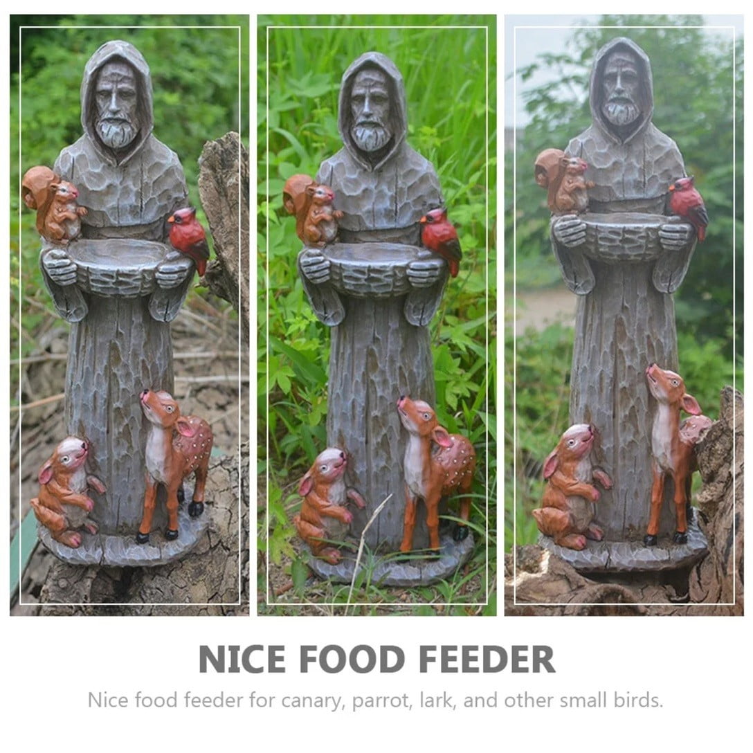LYCAQL St Francis Garden Statue Resin Bird Feeder Catholic Decor for Lawn & Patio