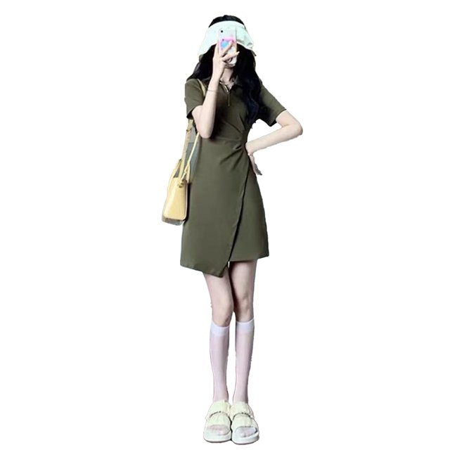 Vestido ajustado de manga corta, vestido corto con media cremallera Vestido de manga corta Vestido de manga corta para mujer Claridad notable