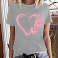 thumbnail image 2 of Fshinging Women Heart Butterfly Print Short Sleeve Tops Summer Fashion Casual T-Shirts Light Gray M, 2 of 5