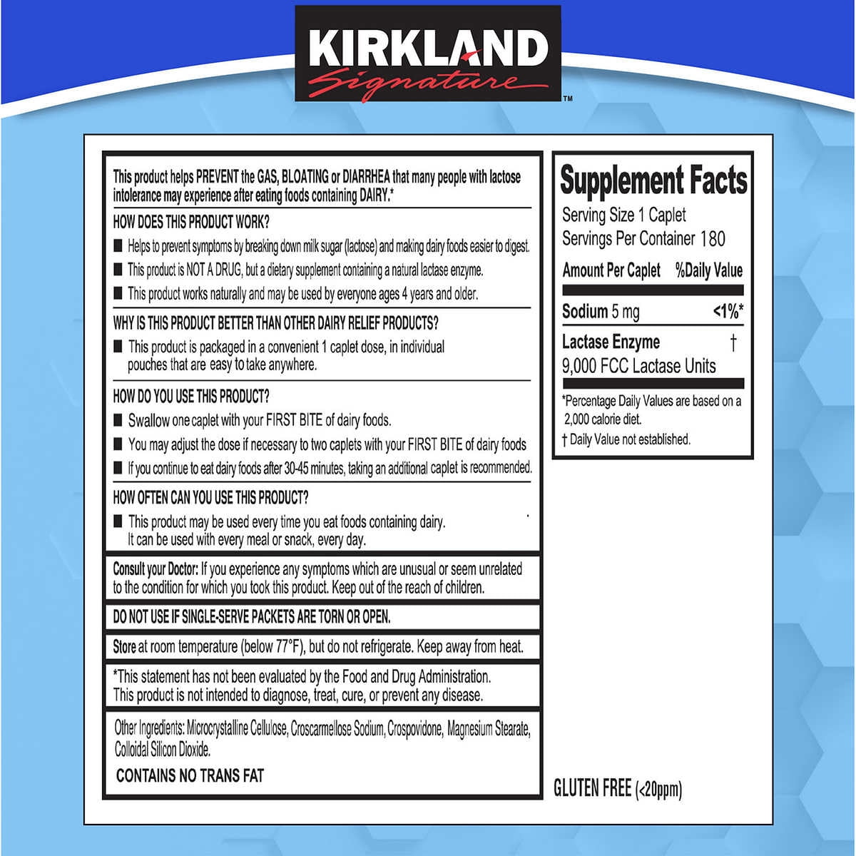 Kirkland Signature Fast Acting Lactase 180 Caplets