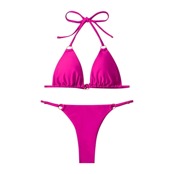 Ketyyh-chn99 Women's Bikini Swimsuits Bikini Tops for Women Women Solid Color Bikini Set Swimming Two Piece Swimsuits Swimwear Beach Suit Hot Pink,M
