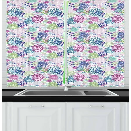 Country Bedding And Curtains Nature Curtains 2 Panels Set, Abstract Bedding Plants in Lively Colors Garden Rural Summer Field in Country Theme, Window Drapes for Living Room Bedroom, 55W X 39L Inches, Multicolor, by Ambesonne ()