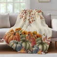 thumbnail image 4 of Green Orange Blue Pumpkin Throw Blanket,Flannel Fleece Blanket with Striped Design for Couch,Thanksgiving Fall Leaves Weeping Soft Breathable All Season Plush Blankets for Sofa Office Travel 40"x50", 4 of 7