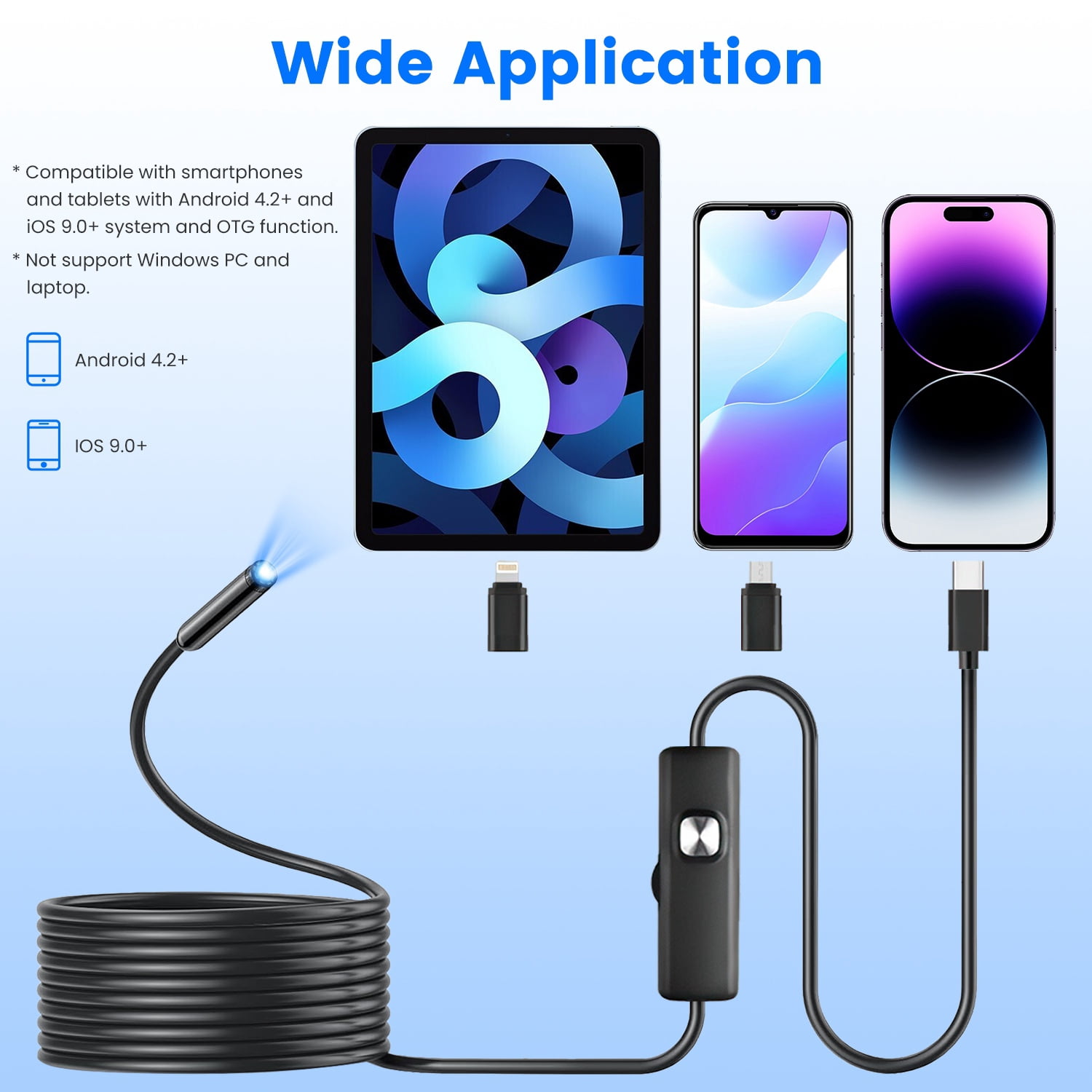 (*YYL-Design*)--Endoscope Camera 1920P HD IP67 Waterproof Inspection Borescope Tool With Light And 8 & 1 Dual Lens 16.4ft Semi Rigid Snake Cable Stepless Brightness APP Control For IOS And Android.;[