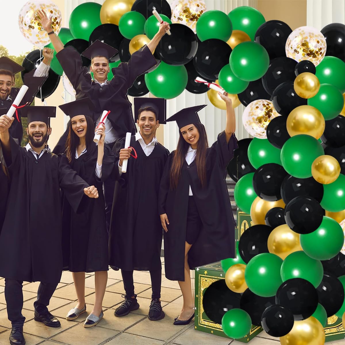 Dark Green Black Gold Balloon Garland Arch - Emerald Green Balloons Metallic Gold Confetti Balloons Super Football Balloons for Forest Camo Birthday Wedding Graduation Retirement Party Decorations