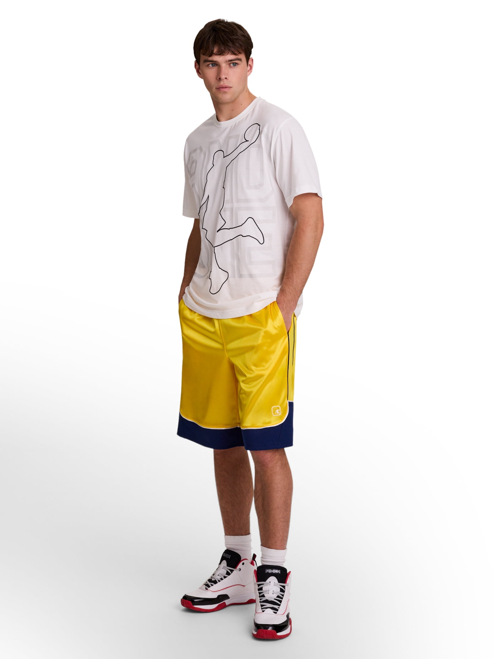 AND1 Men's and Big Men's All Court Colorblock Short, 11" inseam, up to Size 5XL