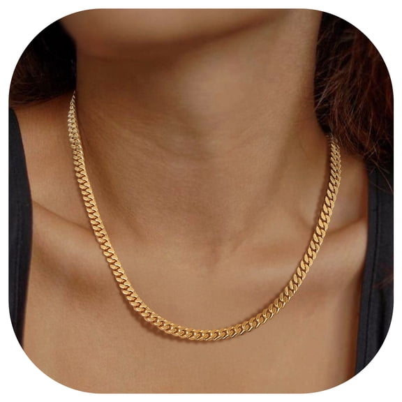 FindChic 14K Gold Plated Chains for Women 5mm Stainless Steel Cuban Link Necklace Birthday Graduation Jewelry Gifts Her Mom Wife, 18inch