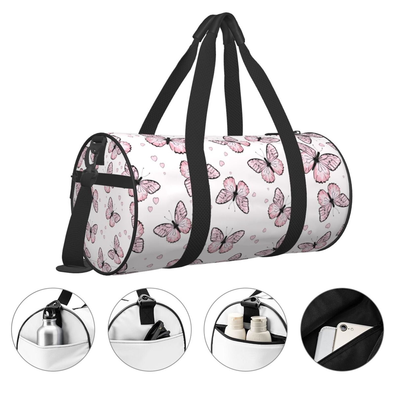 Vsdgher Pink Butterflies (2) 45L Foldable Duffel Bag, Sports Gym Bag,Overnight Bag, Portable Weekender Bag for Airplanes