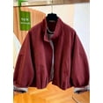 thumbnail image 3 of Womens Angolan Red Stand Collar Jacket, Casual Loose Fit Short Windbreaker, 3 of 8