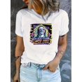 thumbnail image 1 of 1 Pce T-Shirt en Polyester à la Mode avec Imprimé Portrait Vibrant, Col Rond Décontracté, Manches Courtes, Tissu Tricoté Extensible Moyen, Confort Toutes Saisons - Tee-Shirt Graphique Tendance pour Femmes Fête des Pères, Fête des Mères, 1 of 7