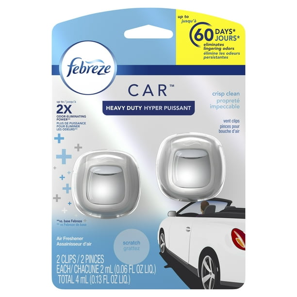 Febreze Car Heavy Duty Air Freshener Vent Clips, Crisp Clean, 2 Count