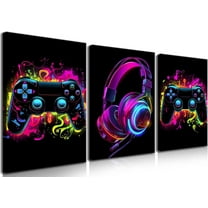 Game Room Decor Unframed Set of 3, Neon Gaming Video Game Room Wall Art, Gaming Canvas Paintings Posters Prints for Teen Boys Room Children Teen Game Wall Decor Unframed 12x16 inch