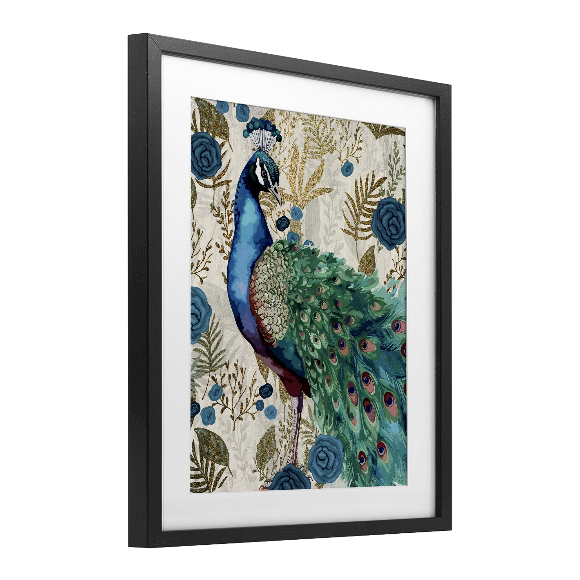 Stupell Industries Rococo Peacock Pride Black Framed Print Under Glass, design by Kim Allen