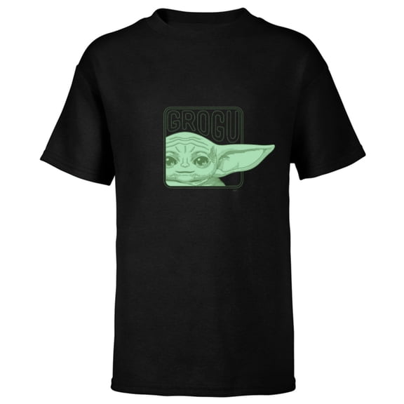 Star Wars The Mandalorian Season 3 Grogu Face with Name - Short Sleeve T-Shirt for Kids - Customized-Black