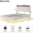 thumbnail image 2 of BeesClover Floating Bed Frame with Upholstered Storage Headboard, Platform Bed Frame with Charging Station & LED Lights, Linen Fabric, No Box Spring Needed, Easy Assembly, 2 of 7