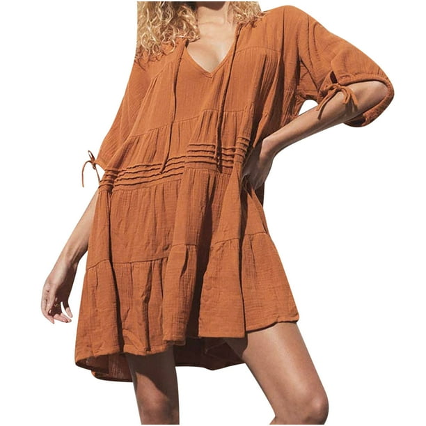 Moda Mujer Verano VendajeCasual Sólido Con Cuello En V Manga Corta Mini Vestido Fridja yut3145