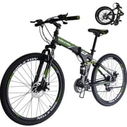 Eurobike 27.5” Full Suspension Folding Mountain Bike Foldable Frame Bicycle Disc Brakes Men or Women Bikes for Afults Green