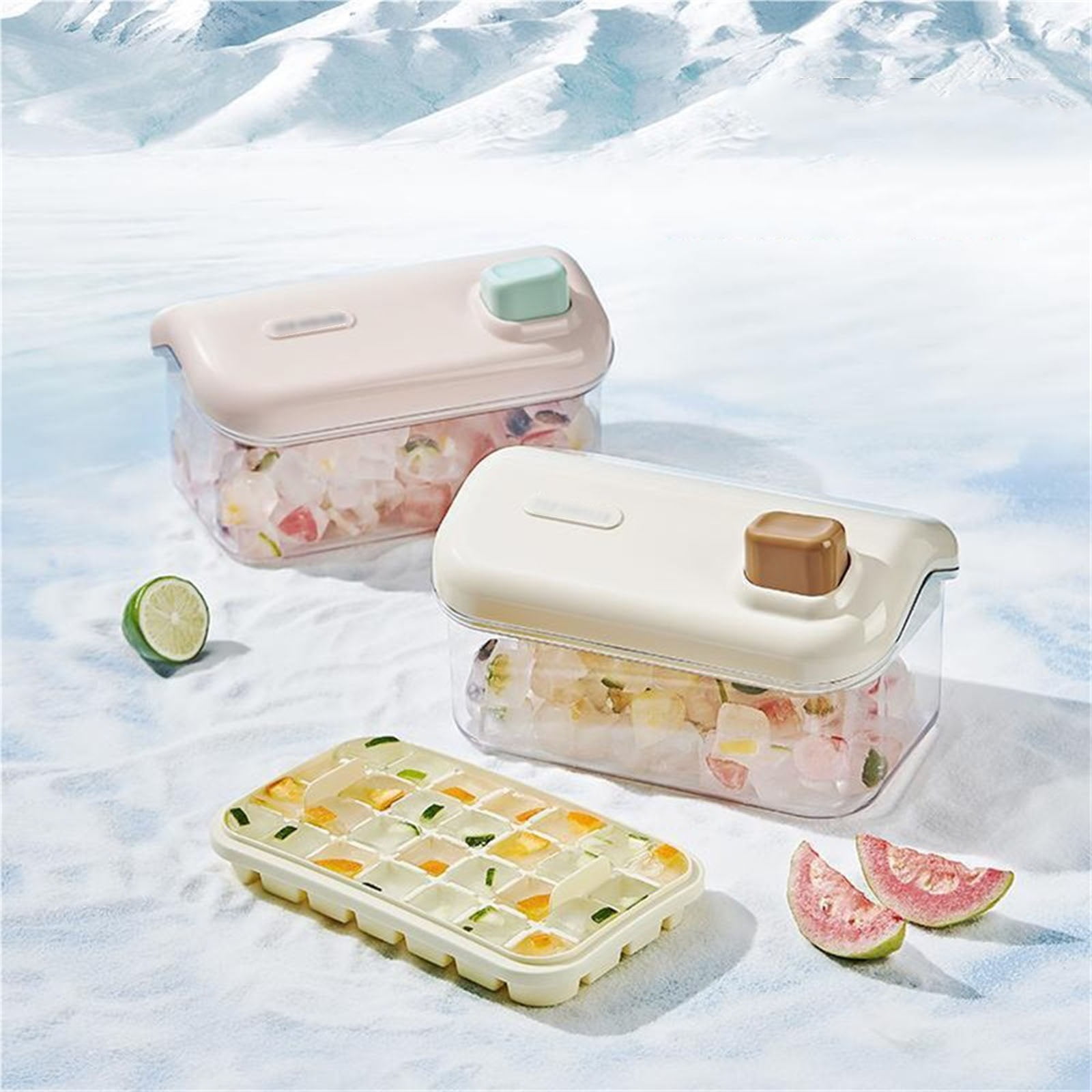 Ice Cube Tray Ice Mold Double Layer Ice Cube Maker with Lid Home One Button Ice Removal