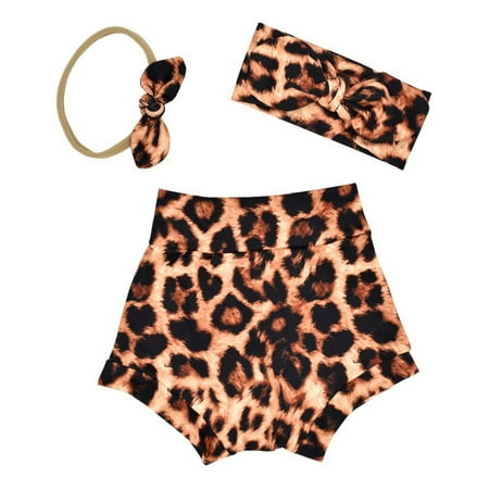 

B91xZ Girls Shorts Toddler Baby Girls Leopard Watermelon Printed Floral Shorts Headband Set Brown Size 0-6 Months