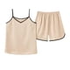 thumbnail image 2 of Karight Sleepwear for Womens Straps Tank Top Shorts 2 Piece Pajamas Lace Faux Silk Nightgowns Plain Match Thin Pjs Sets, 2 of 5