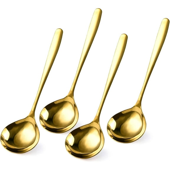 4 Pack 1 oz Gold Small Ladle, 8 Inch 304 Stainless Steel Soup Spoon, Gravy Ladle for Serving, Gravy Spoon for Soup, Sauces, Dishwasher Safe