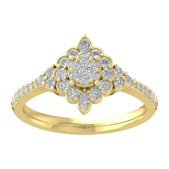 ARAIYA FINE JEWELRY 10K Yellow Gold Lab Grown Diamond Halo Flower Shape Ring (5/8 cttw, D-F Color, VS Clarity), Size 7