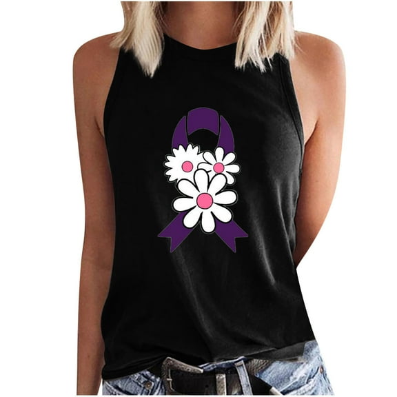 IROINNID Discount Breast Cancer Tank for Women Breast Cancer Awareness Loose Sleeveless Printed Ladies Round Neck Blouses Tops T-Shirt,Black