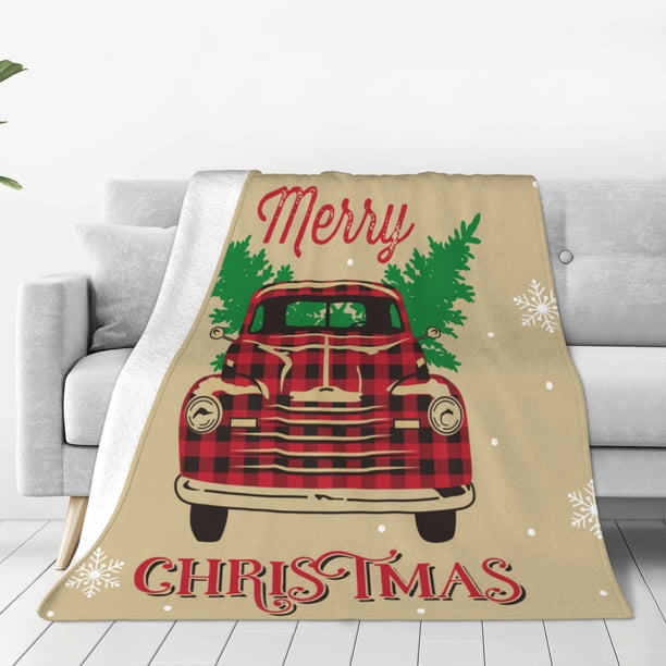 Balery Christmas Vintage Red Truck Manta de Felpa Suave y Acogedora – Cobija de Franela Aterciopelada para Cama, Lavable y Cálida para Sofá, Mascotas, Transpirable-50"x40"