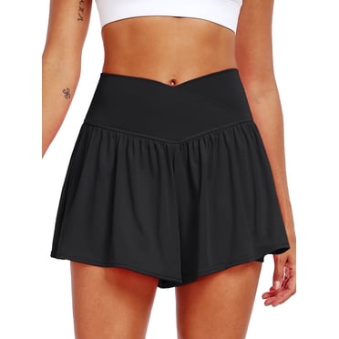 NELEUS Womens Athletic Shorts 2 in 1 Flowy Crossover Running Shorts with Pockets Workout Shorts,Black,US Size L