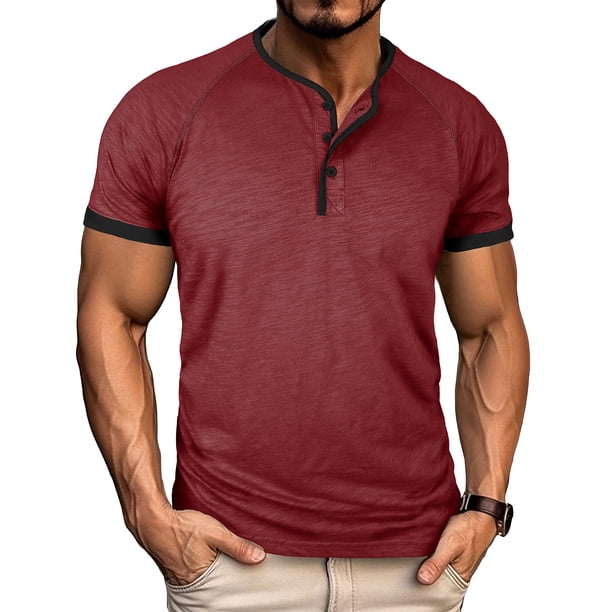 Tops para hombre, blusas y camisas de manga corta con cuello redondo para hombre, blusa informal de moda con botones y parches lisos, blusa de manga corta para hombre, blusa de poliéster para hombre