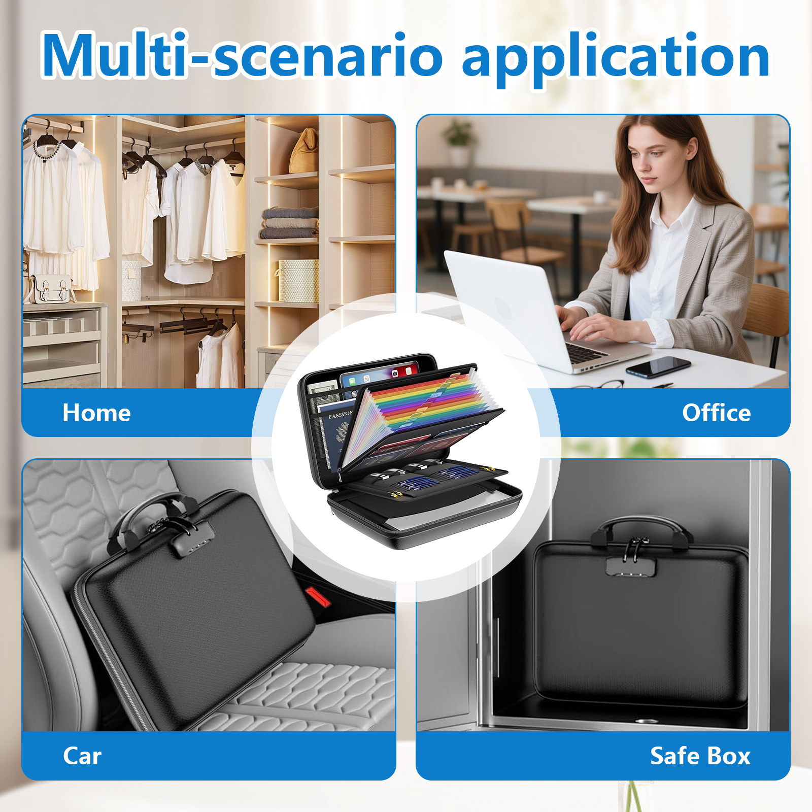 Gijjgole Fireproof Document Box with Lock, Hard-Shell Case Fireproof Box with 13 Pockets Accordion File Folder, Important Document Organizer for Letter A4 Files Laptop Passports
