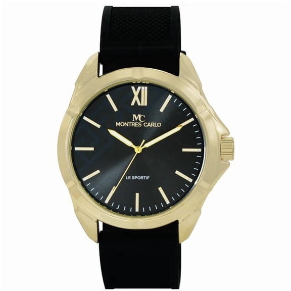 48mm Montres Carlo Men's Fashion Luxury Silicone Band Sports Elegant Dress Watch (Gold/Black/Black)