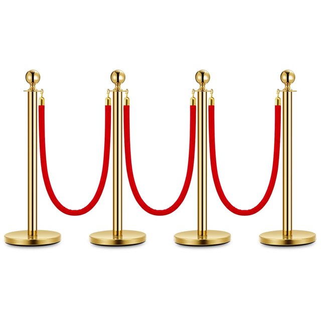 Bingirl 4PCS Stanchion Posts Queue with Red Velvet Rope 5 FT Red Carpet Ropes and Poles Crowd Control Barriers Queue Line Rope Barriers