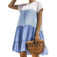 thumbnail image 3 of Lumento Womens Dresses Summer Ruffled Short Sleeve T Shirt Dress Color Block Casual Loose Knee Length Dresses Crewneck Flowy Swing Dress, 3 of 4