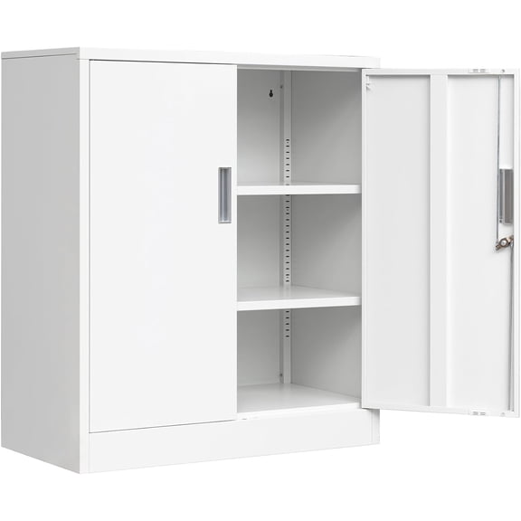 Metal Garage Storage Cabinets,36" Steel File Cabinet with 2 Adjustable Shelves, Lockable Storage Cabinets for Office, Home, Garage, Warehouse 36.2" H x 31.5" W x 15.7" D (White)