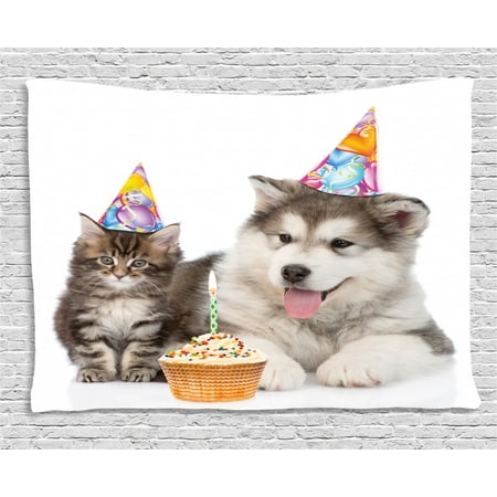 Birthday Decorations For Kids Tapestry Dog And Cat With Birthday