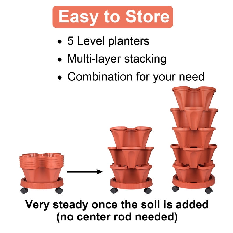 iHomeGarden Vertical Planter 5-Tier Stackable System - Indoor/Outdoor Garden Kit for Strawberries, Herbs, Vegetables (Beginner-Friendly Design), Red