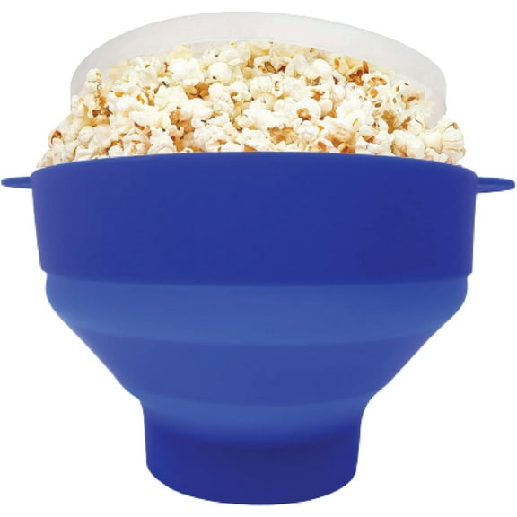 Microwave Popcorn Popper with Lids - Silicone - No Oil or Butter Required - Collapsible Bowls - BPA-Free Container - Movie Night Supplies - Blue