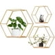 thumbnail image 1 of Juego de 3 estantes hexagonales de pared, estante flotante de metal y madera, organizador de almacenamiento de pared para estante de cocina, baño, dormitorio, dorado, 1 of 7
