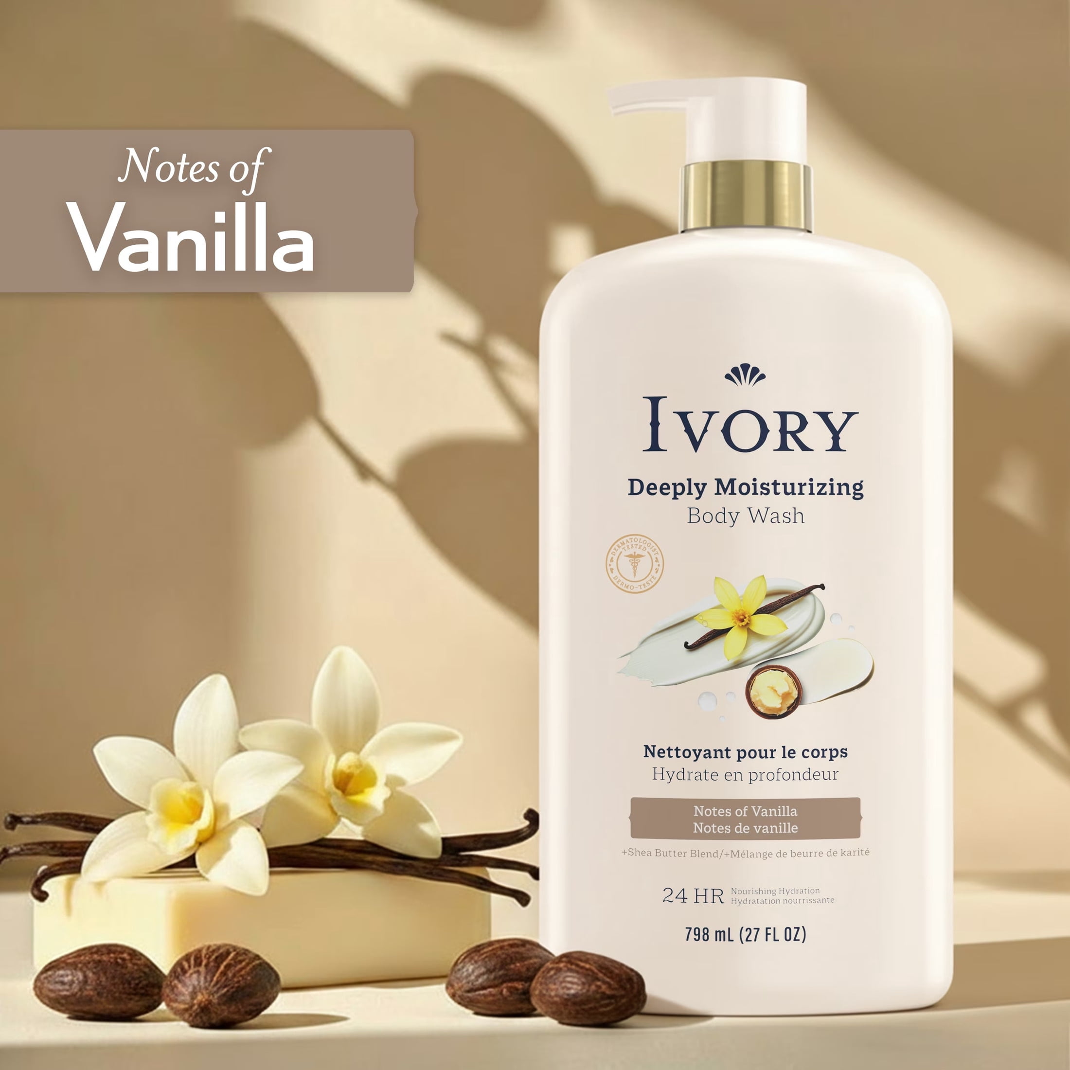Ivory Deeply Moisturizing Body Wash, Notes of Vanilla Scent, 27 fl oz