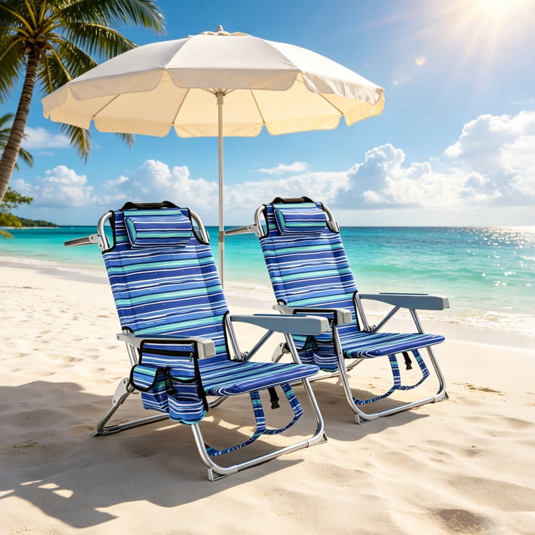 GVDV Comfortable Beach Chair, Folding Portable Reclining Chair, 4