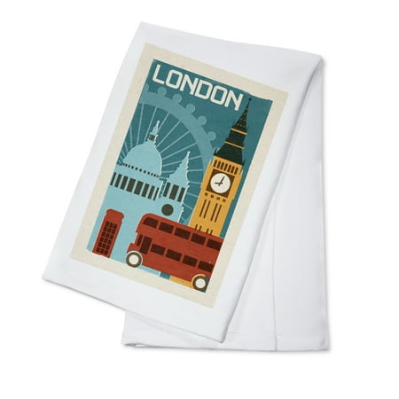 

London Woodblock (100% Cotton Tea Towel Decorative Hand Towel Kitchen and Home)