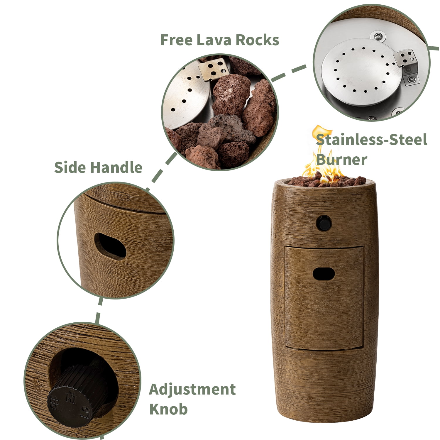 MOALCOFER 15,000 BTU Propane Fire Pit Table,11'' Round Graphite Base, Includes Lava Rocks, Waterproof Cover