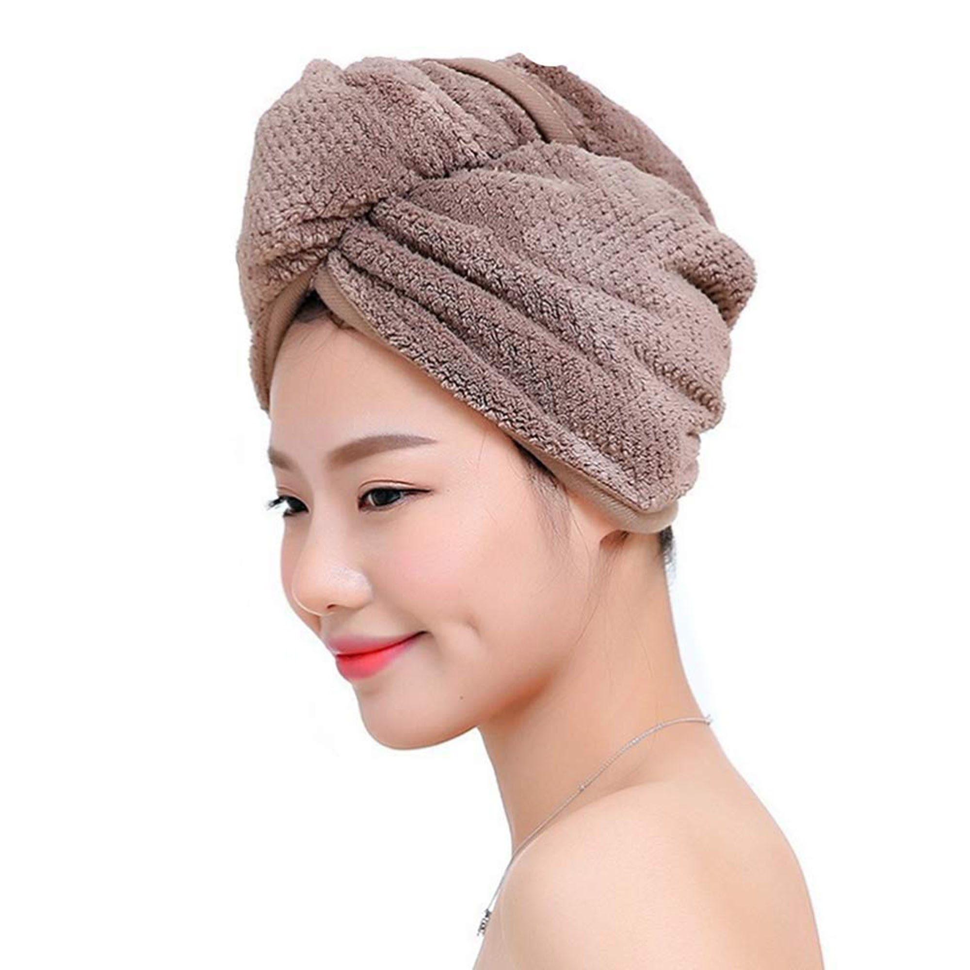 1X Lady Hair Wrap Head Towel Turbie Turban Twist Drying Cap Loop Button Hat 