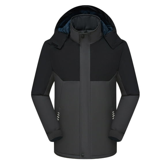 Busydd Plus Size Men's Winter Coats Fashion Outdoor Warm Fleece Jacket Color Block Long Sleeve Zip Up Hooded Winter Jackets for Men with Pockets L