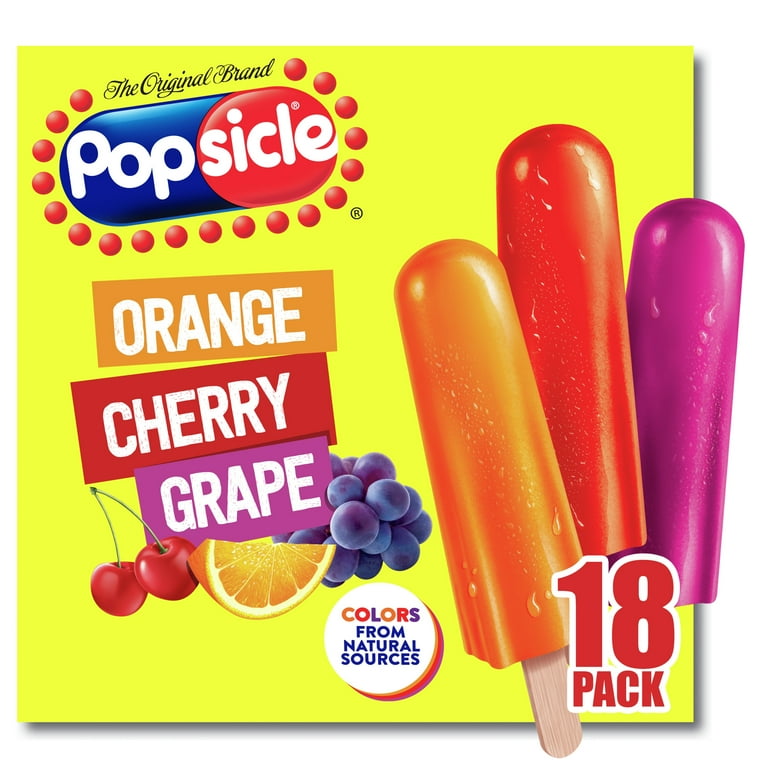 Popsicle Flavored Orange Cherry and Grape Popsicles Ice Pops, 18 Count