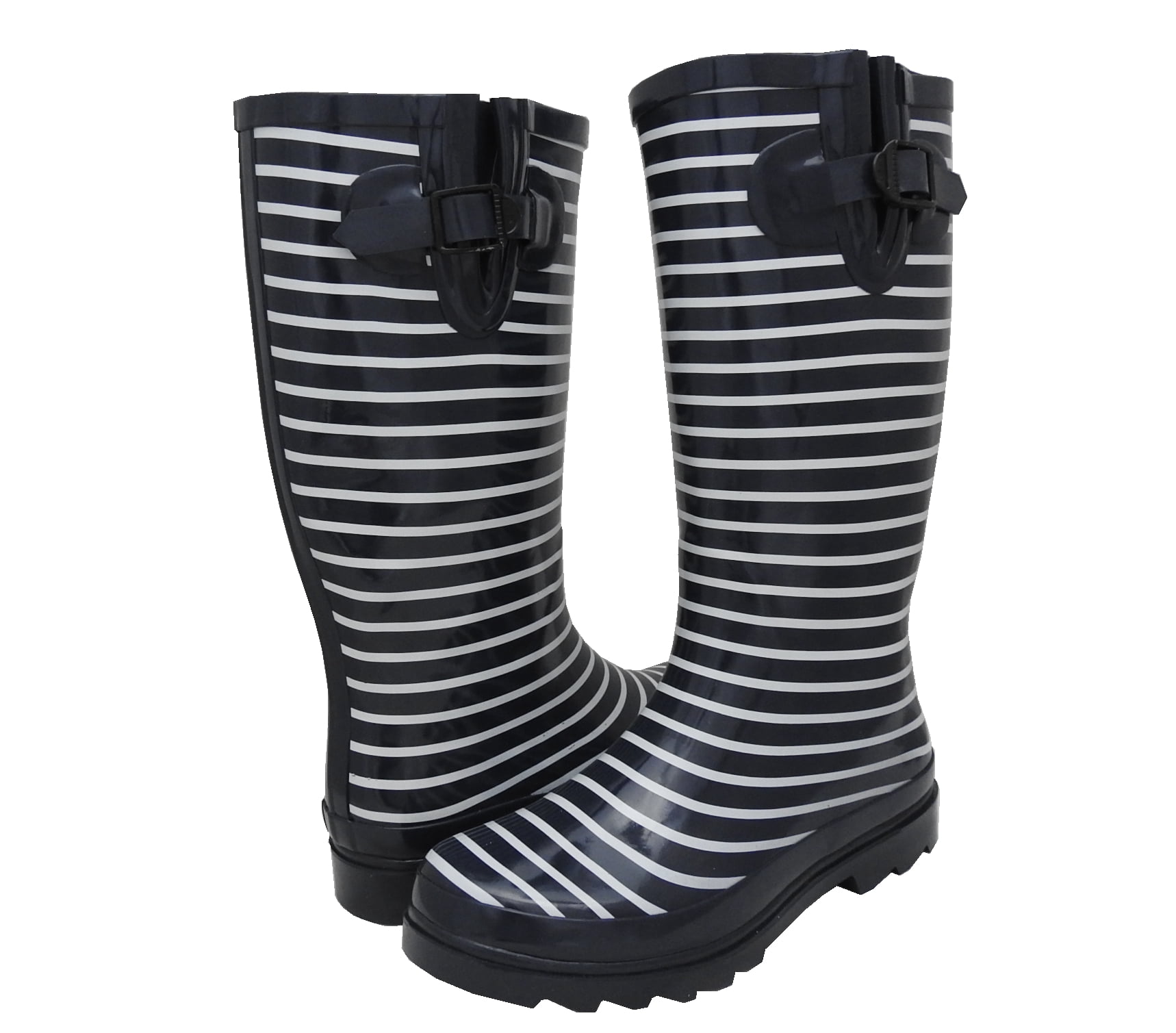 Black and white striped rain boots best sale