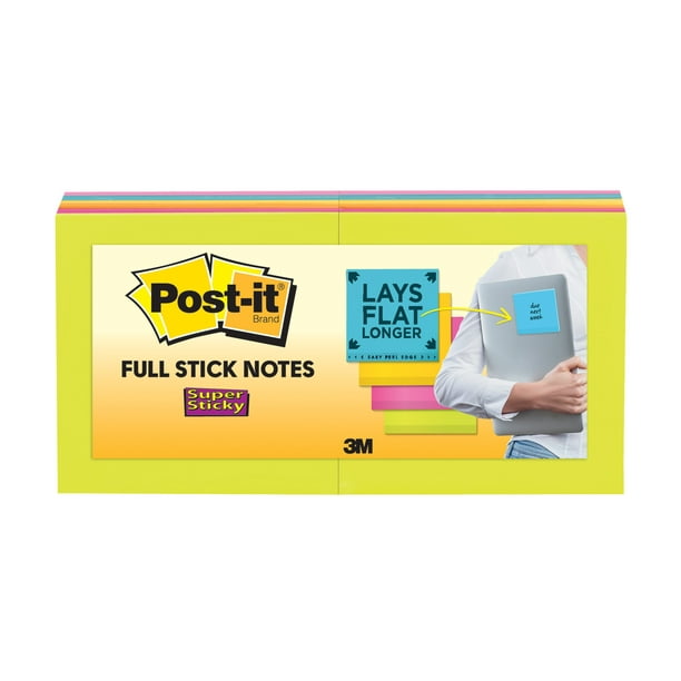 Postit Super Sticky Full Stick Notes, 3" x 3", Brights, 12 Pads
