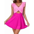 thumbnail image 2 of Women'S Swimsuit Ruffle Cutout Swimdress Tummy Control V Neck Wrap Swimwear Light Pink&Rose Red XXL, 2 of 8